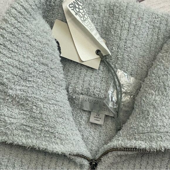 Barefoot Dreams Cozy Chic 1/4 Zip Pullover Ribbed Fleece Light Grey Size 2X NEW - Picture 7 of 8